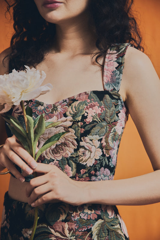 Crop top fleurs roses